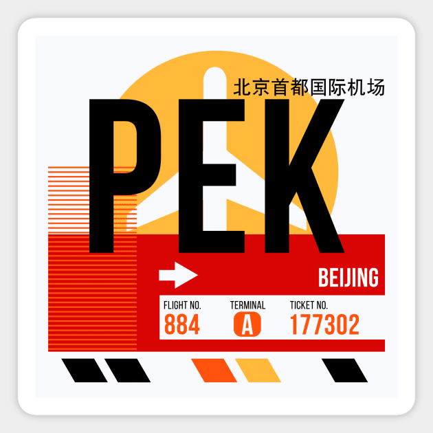 Beijing (PEK) Airport // Sunset Baggage Tag Magnet by Now Boarding